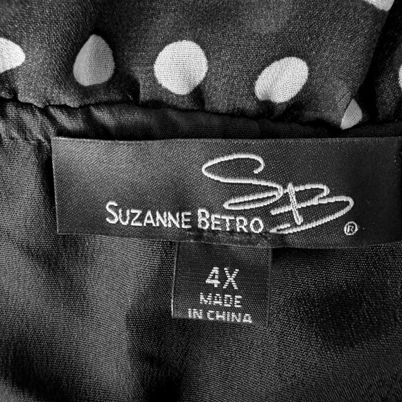 Suzanne Betro 4X BLACK White Polka Dot Ruffle Neck 3/4 Sleeve Top Tunic Blouse - Picture 11 of 14